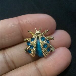 Tiny Vintage Gold and Blue Ladybug Brooch